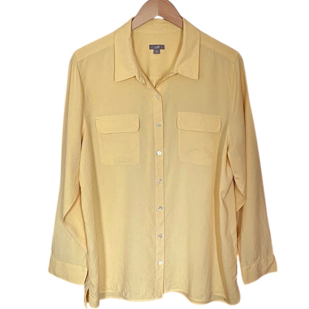 J. Jill 100% Silk Button Up Shirt Butter Yellow Career Old Money Women’s XL